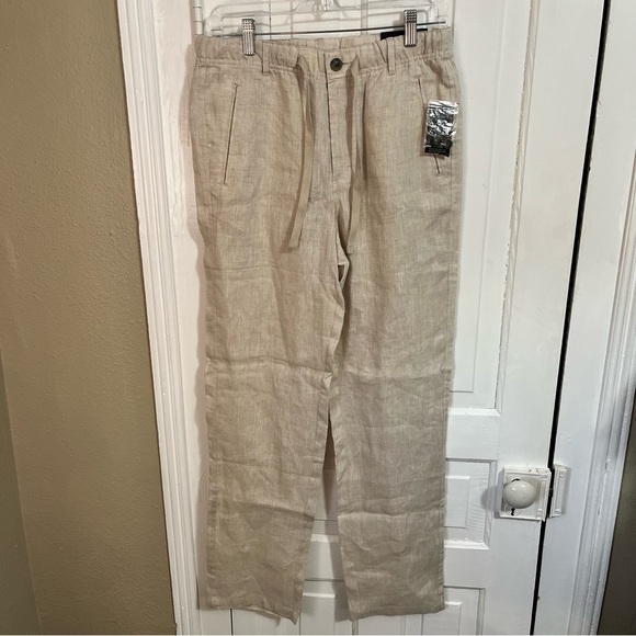 Tasso Elba Linen Pants Women's Small Straight Leg Drawstring Natural Khaki Tan U - Picture 1 of 8